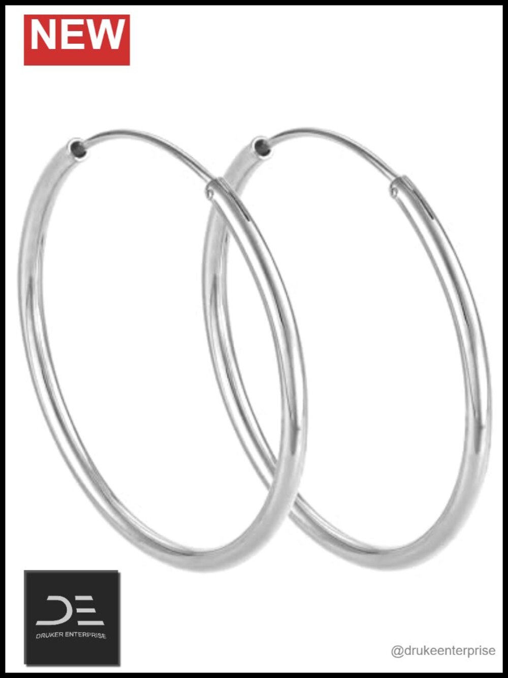 925 Sterling Silver Hoop Earrings Polished Circle Hoops for Women 35mm